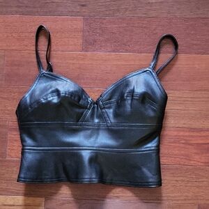Vici Black Leather Crop Top